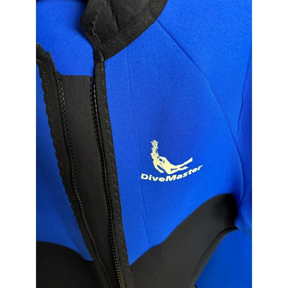 Vintage Divemaster Shorty Wetsuit XXL USA Made Blue Black 3mm Front Zip Diving